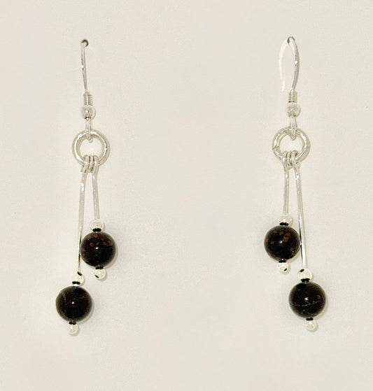 Brown Obsidian Earrings, Bi-dangle