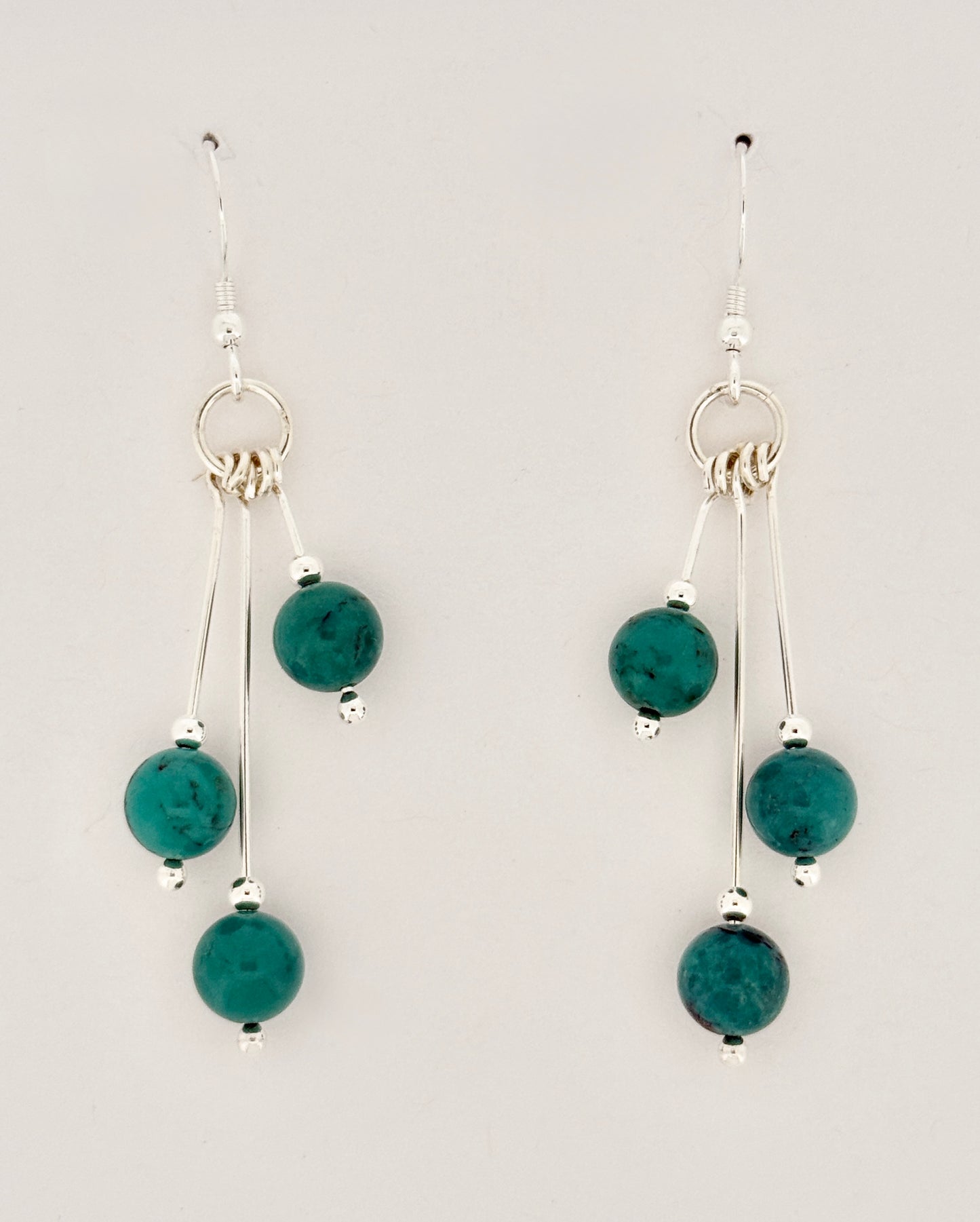 Chrysocolla Earrings, Tri-dangle