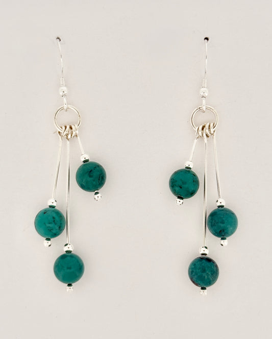 Chrysocolla Earrings, Tri-dangle