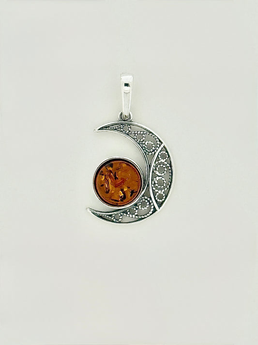 Amber Pendant, Crescent Moon