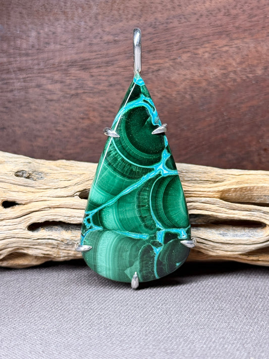 Malachite/Chrysocolla Prong Mount, Chatoyant