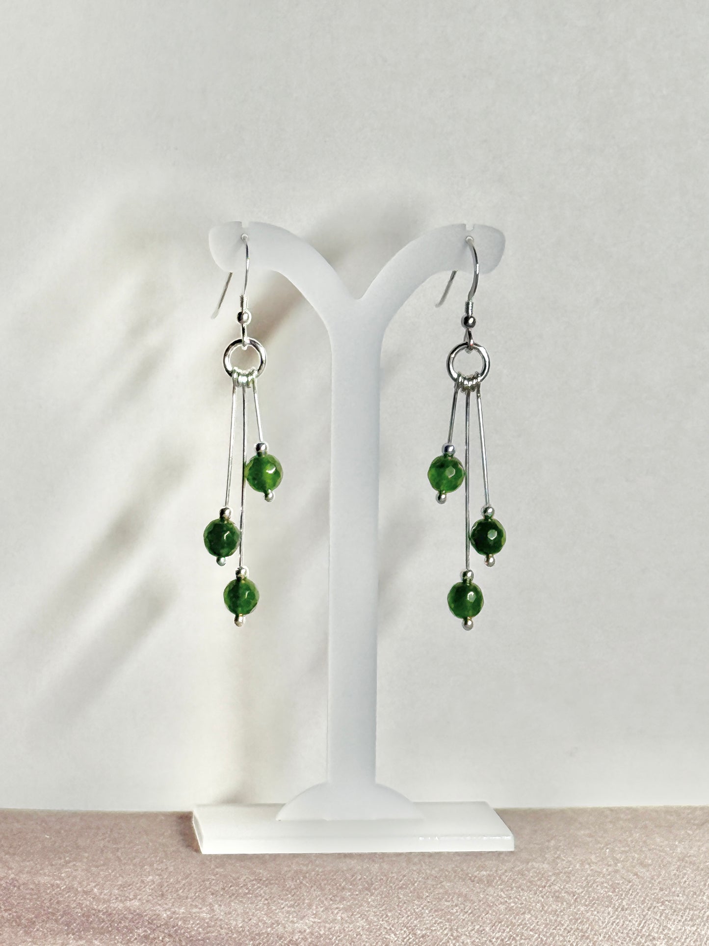 Jade Earrings, Tri-dangle, Faceted