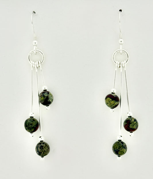 Dragon's Blood Jasper Earrings, Tri-dangle