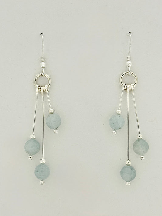 Aquamarine Earrings, Tri-dangle