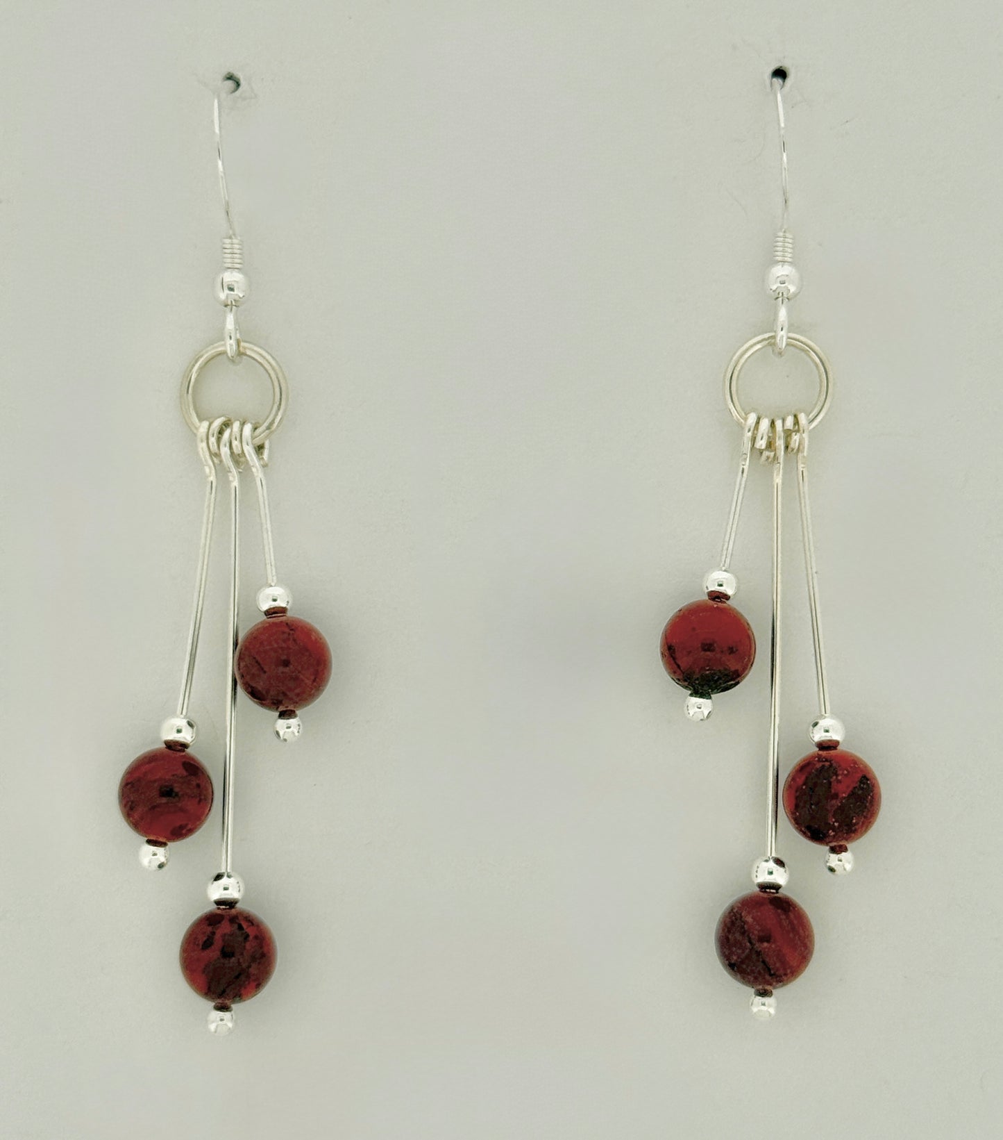 Red Jasper Earrings, Tri-dangle