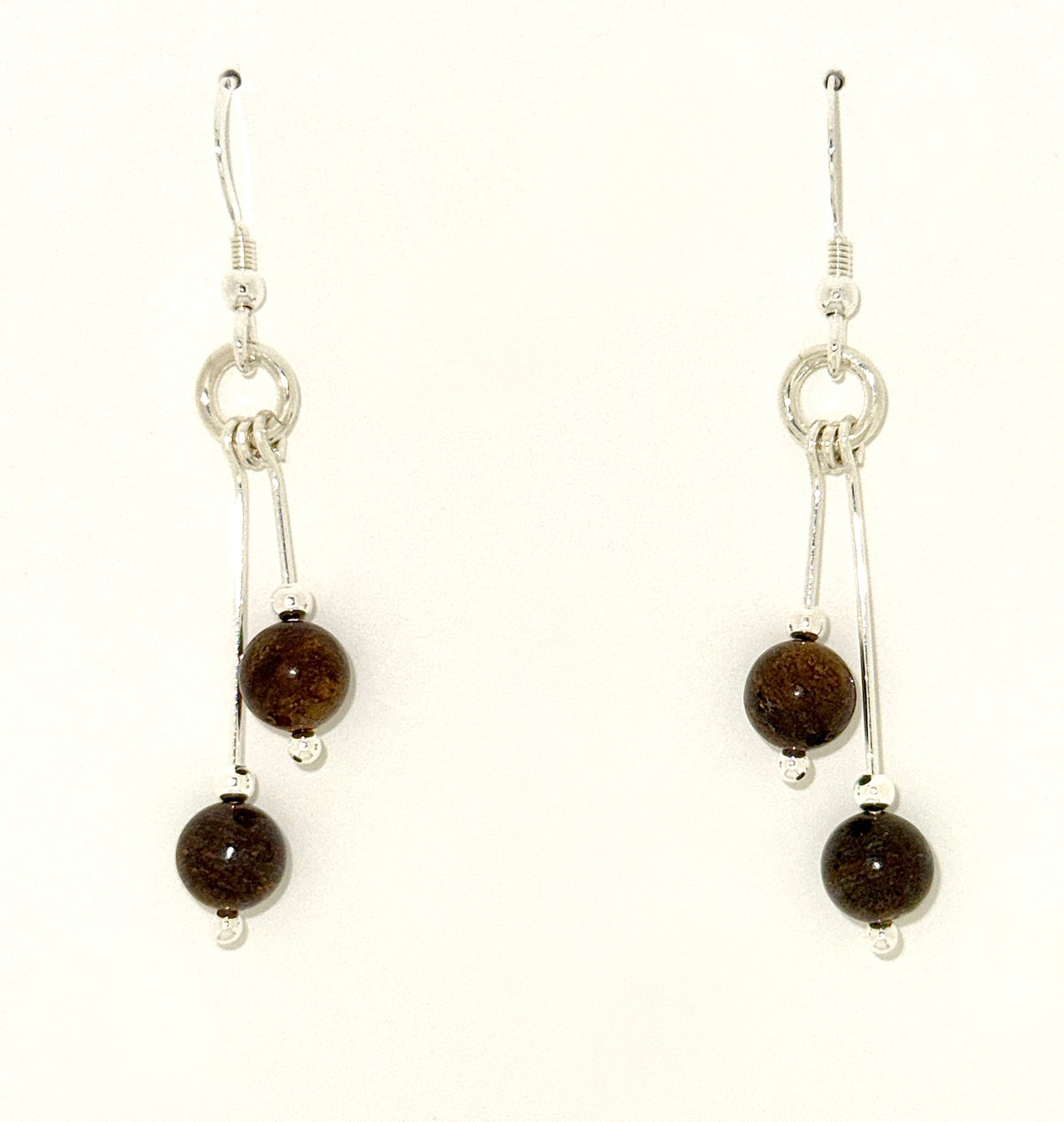 Bronzite Earrings, Bi-dangle