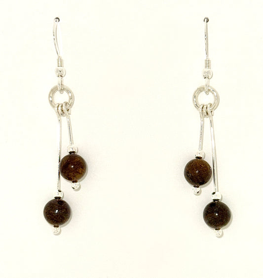 Bronzite Earrings, Bi-dangle