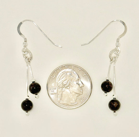 Brown Obsidian Earrings, Bi-dangle