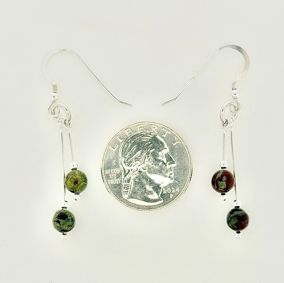 Dragon's Blood Jasper Earrings, Bi-dangle