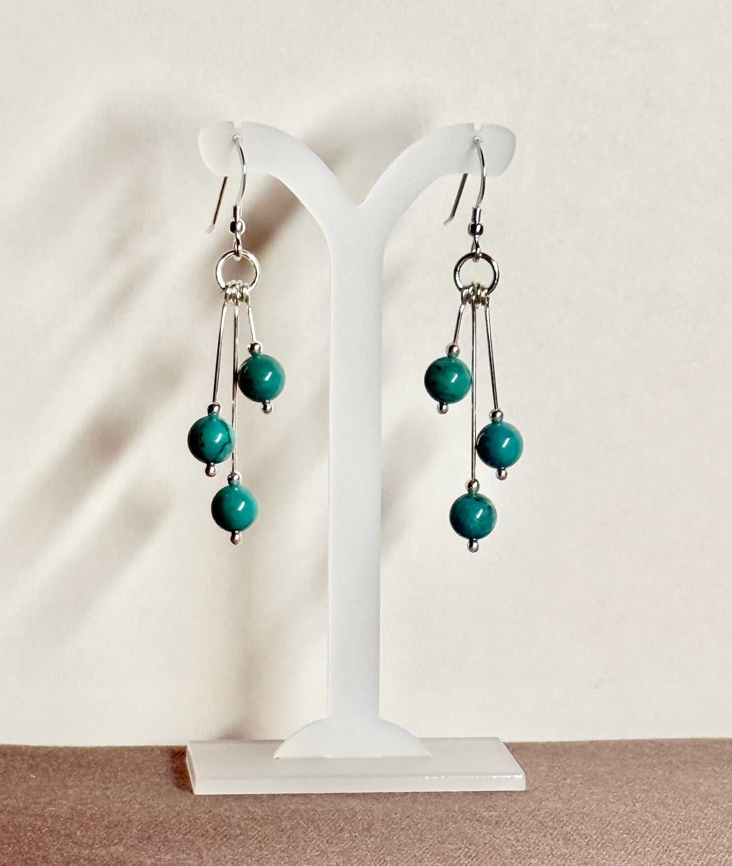 Chrysocolla Earrings, Tri-dangle