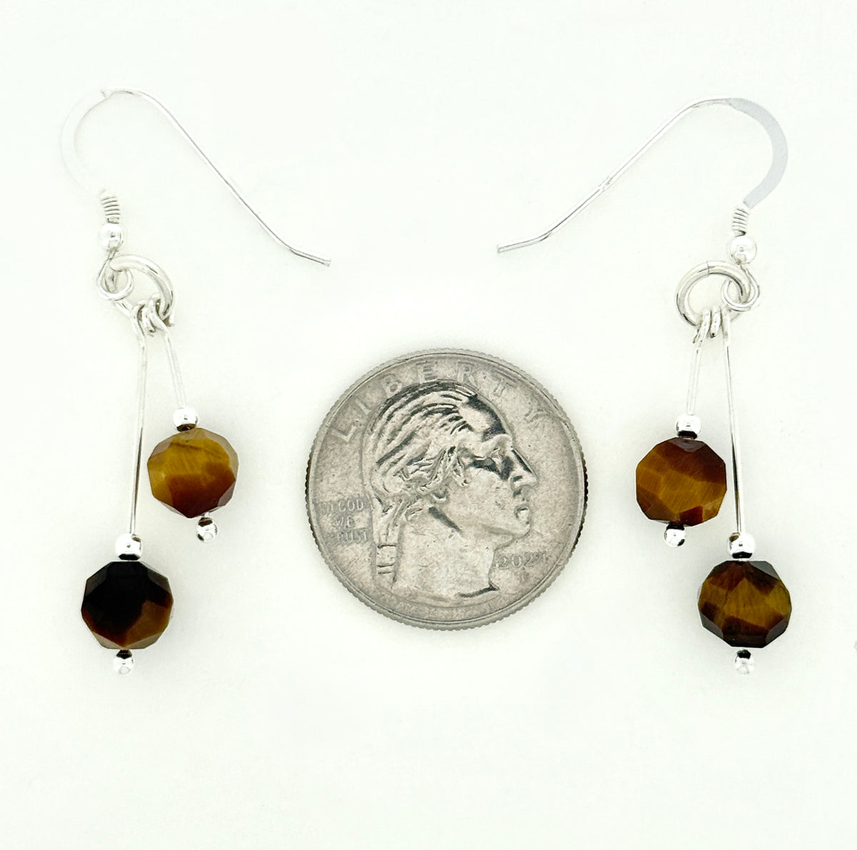 Tigereye Earrings, Bi-dangle, Faceted