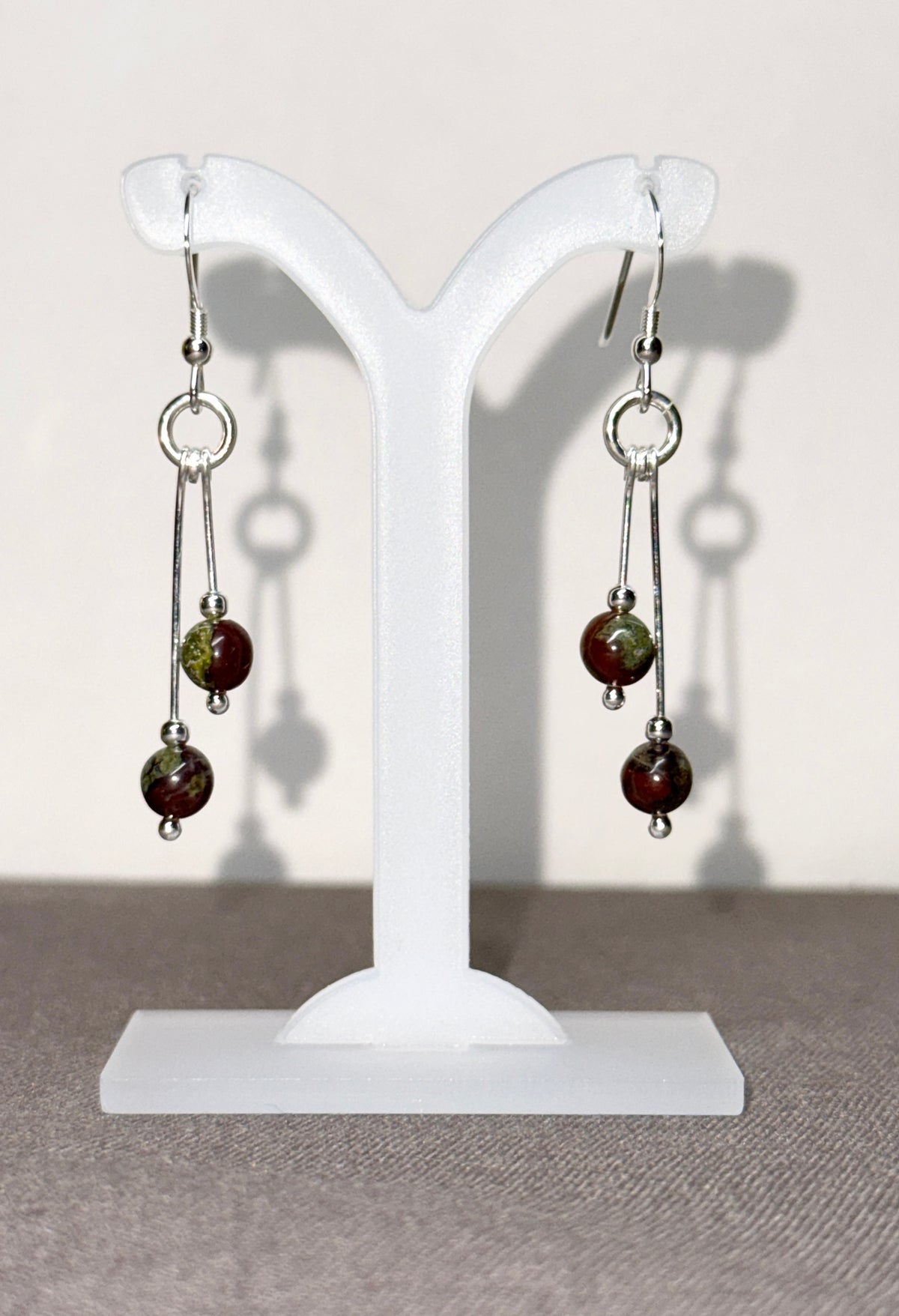 Dragon's Blood Jasper Earrings, Bi-dangle