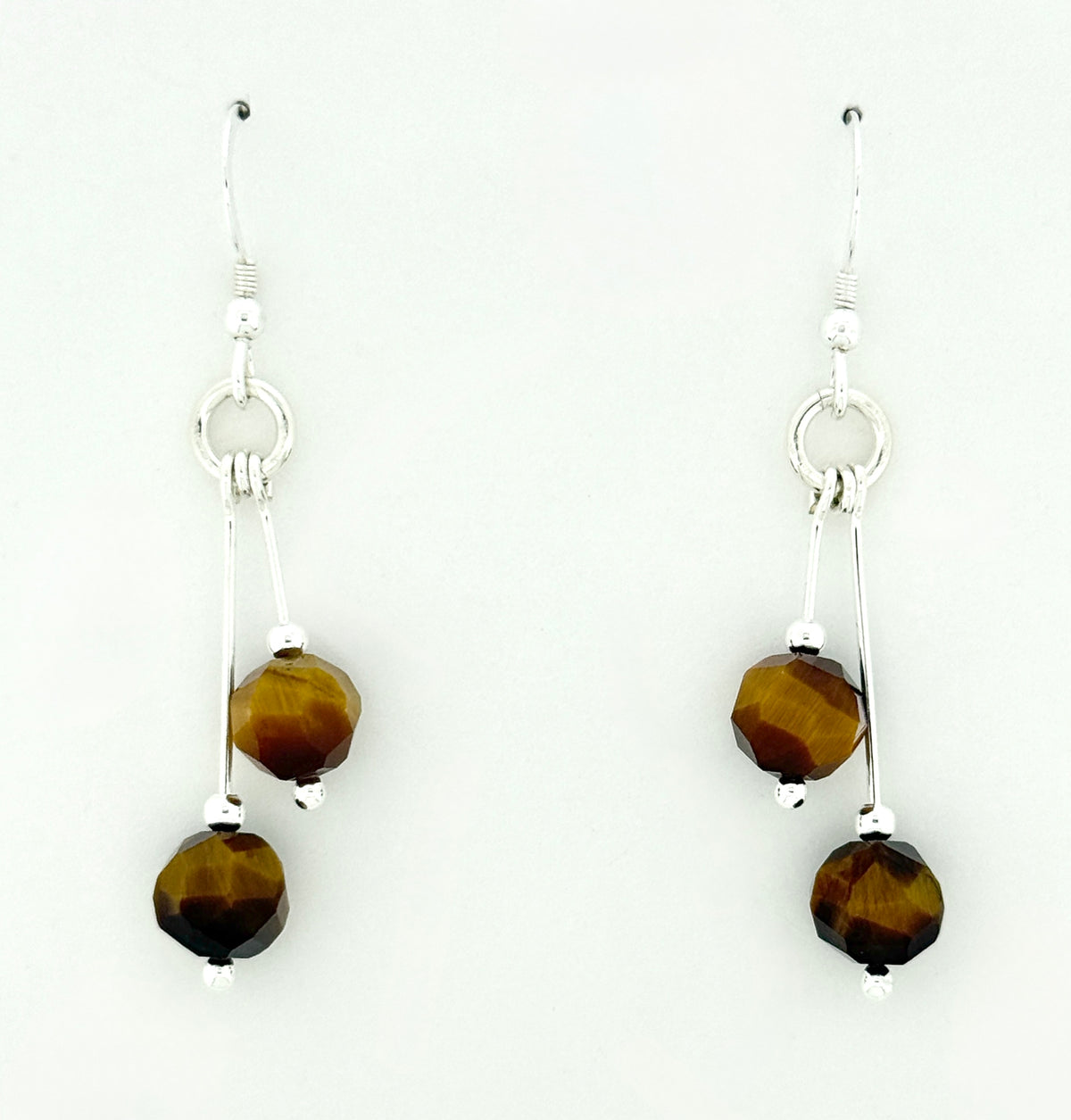 Tigereye Earrings, Bi-dangle, Faceted