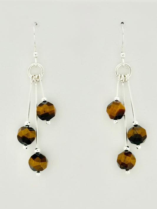 Tigereye Earrings, Tri-dangle, Faceted