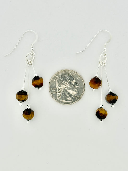 Tigereye Earrings, Tri-dangle, Faceted