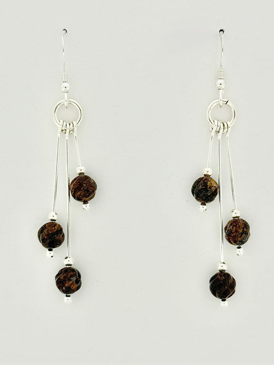 Bronzite Earrings, Tri-dangle, Carved