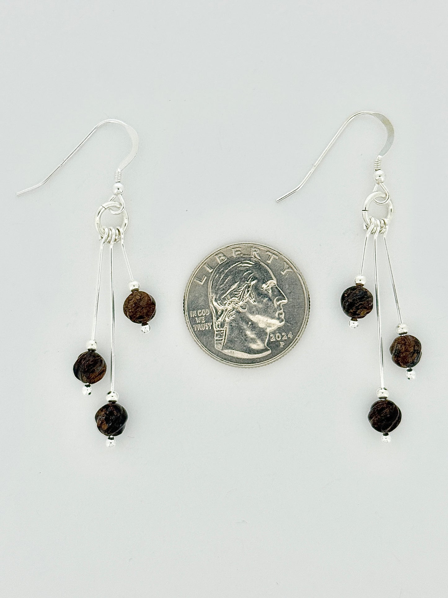 Bronzite Earrings, Tri-dangle, Carved