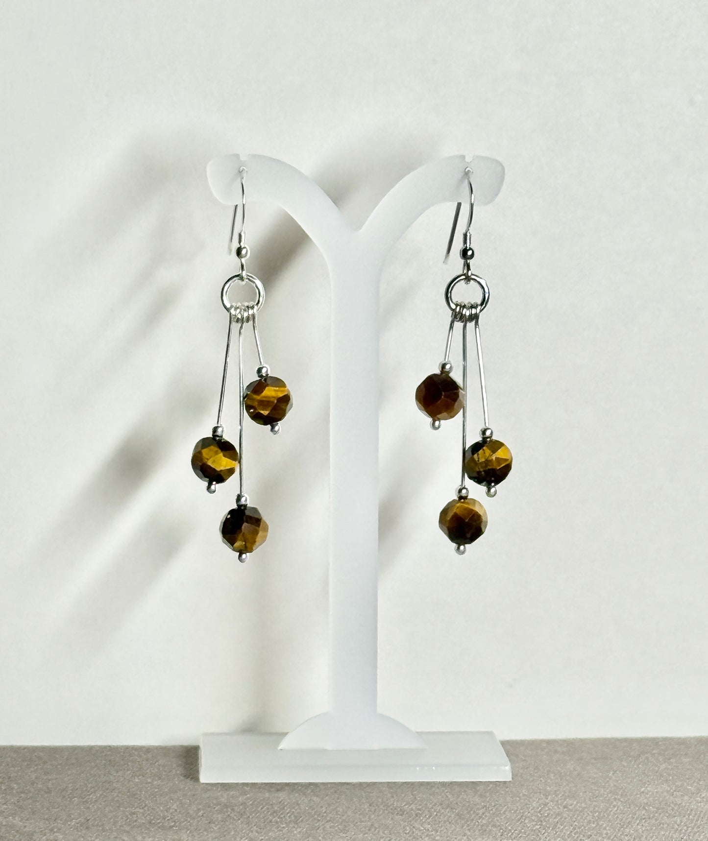 Tigereye Earrings, Tri-dangle, Faceted