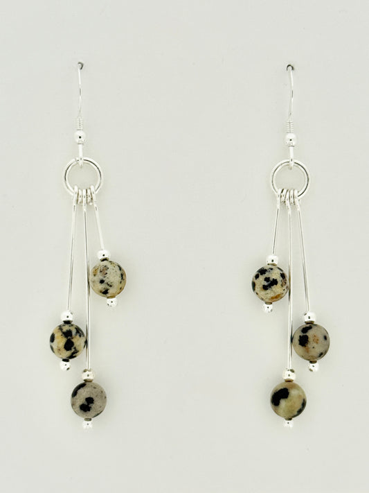 Dalmatian Jasper Earrings, Tri-dangle