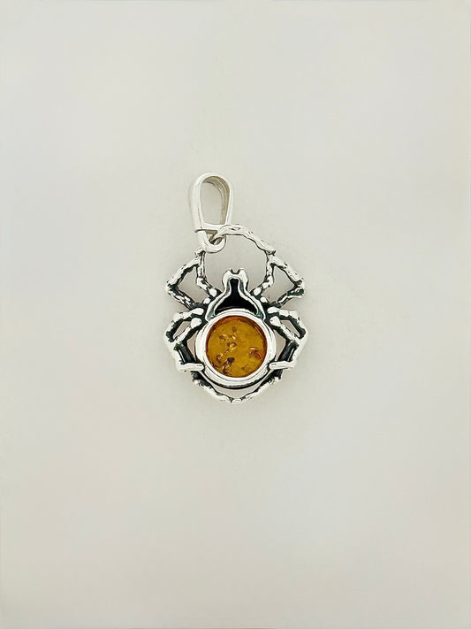 Amber Pendant, Spider, Golden-orange