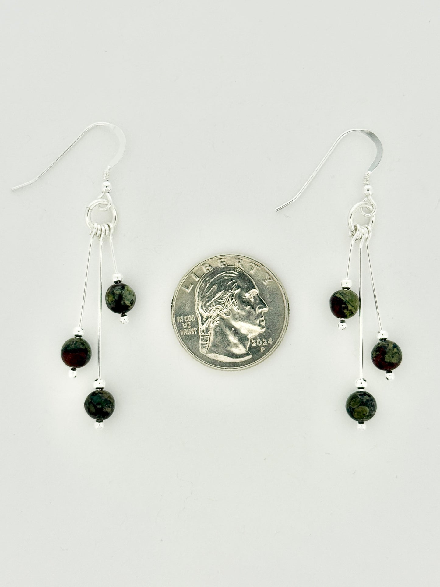 Dragon's Blood Jasper Earrings, Tri-dangle