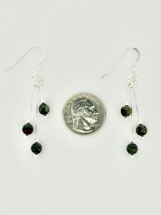 Dragon's Blood Jasper Earrings, Tri-dangle