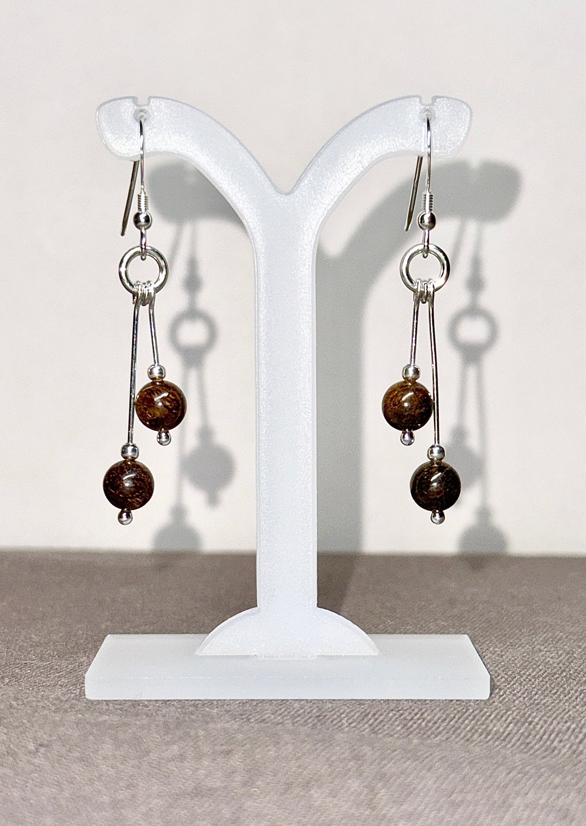 Bronzite Earrings, Bi-dangle