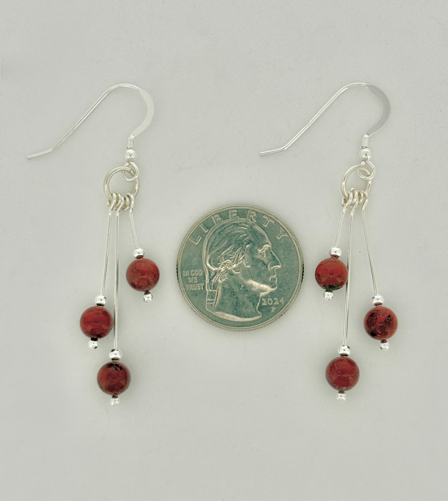Red Jasper Earrings, Tri-dangle