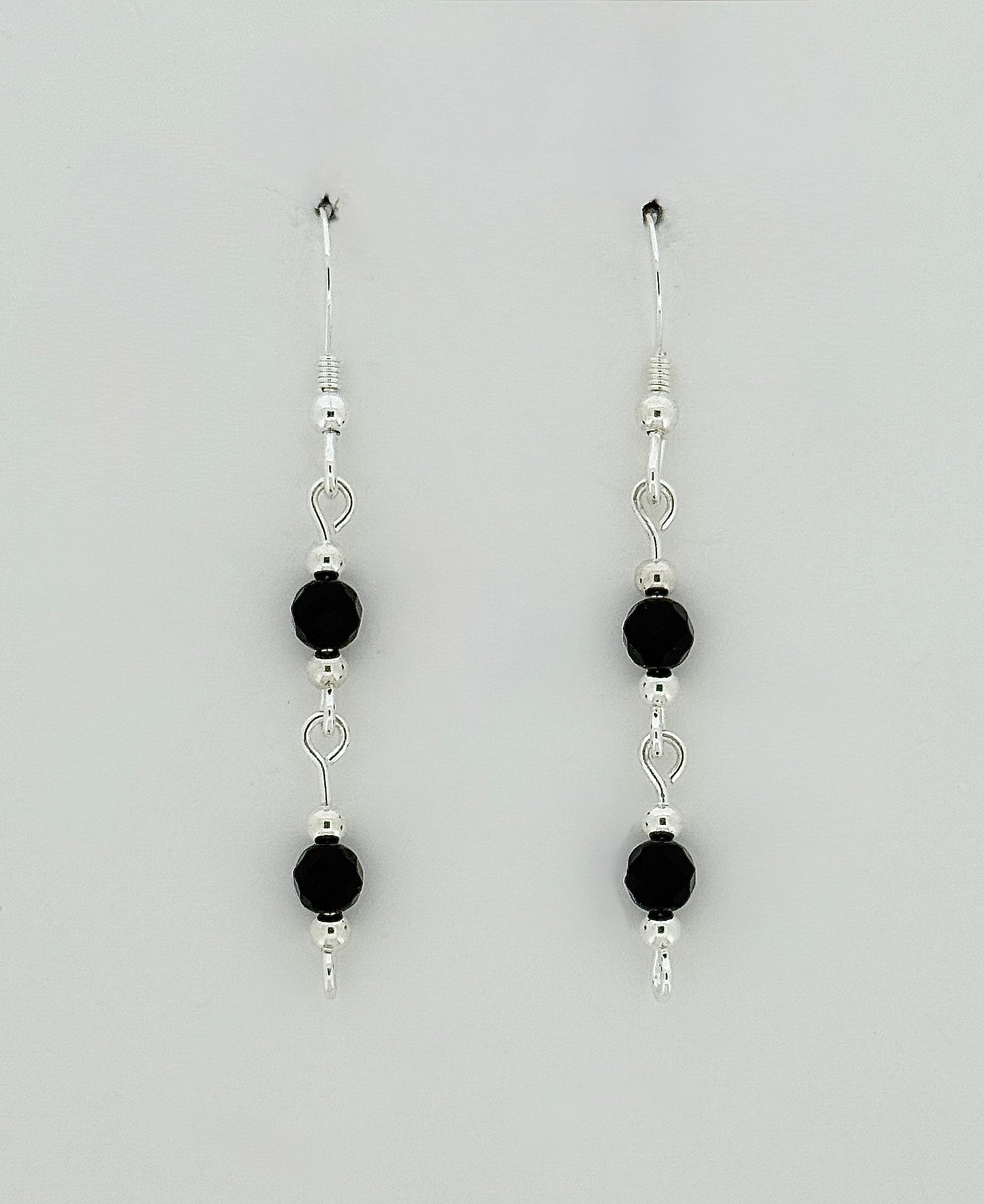 Black Onyx Earrings, Loop-links, Faceted