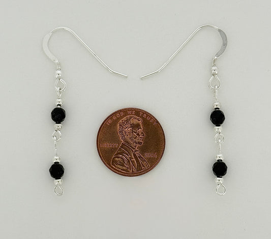 Black Onyx Earrings, Loop-links, Faceted