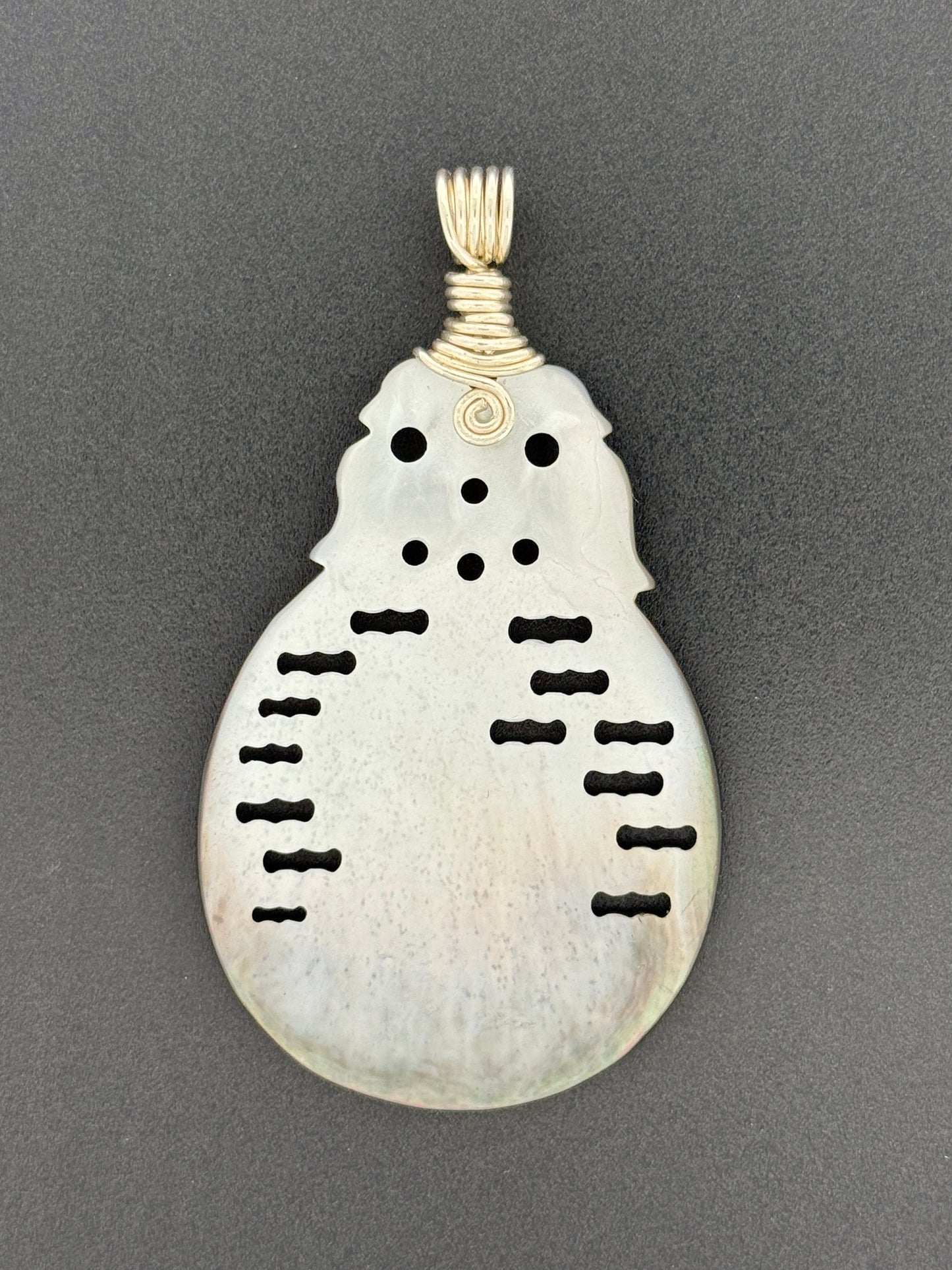 Mother of Pearl Wire Wrap, Heron Carving