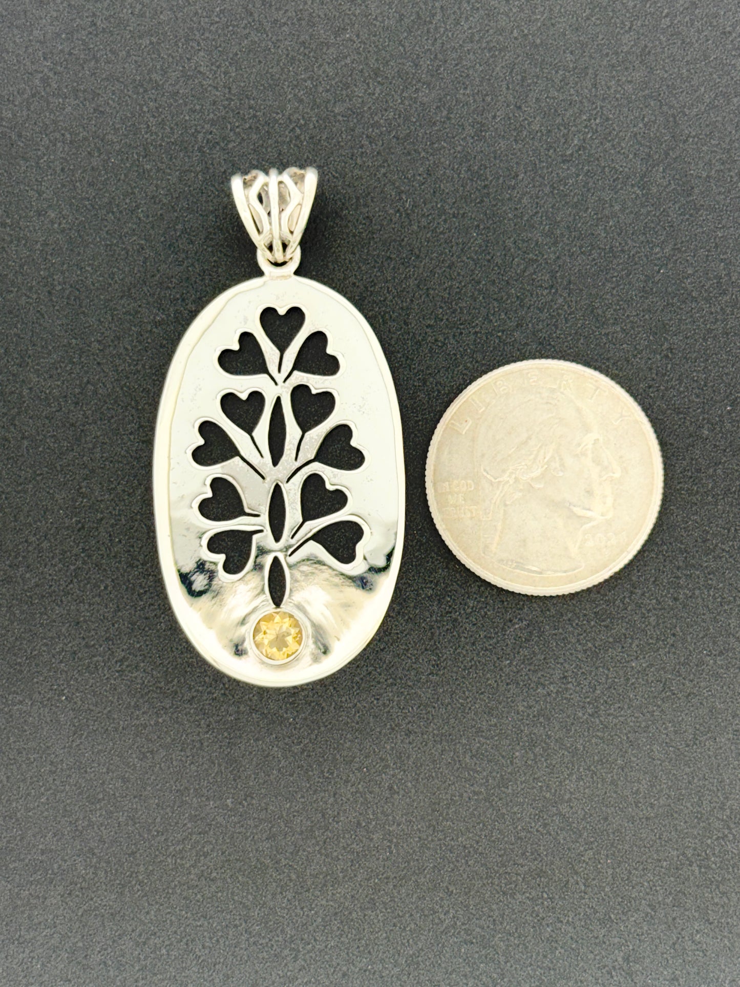 Citrine Pendant, Tree with Faceted Stone