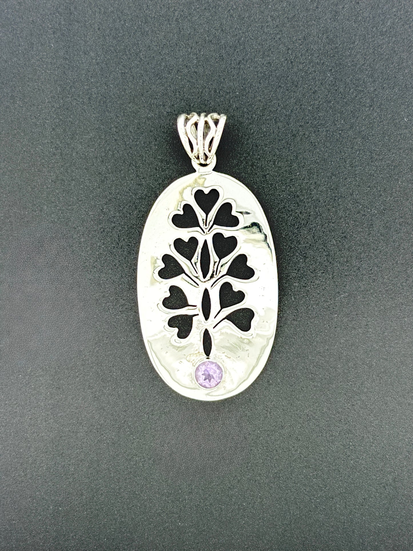 Amethyst Pendant, Tree with Faceted Stone