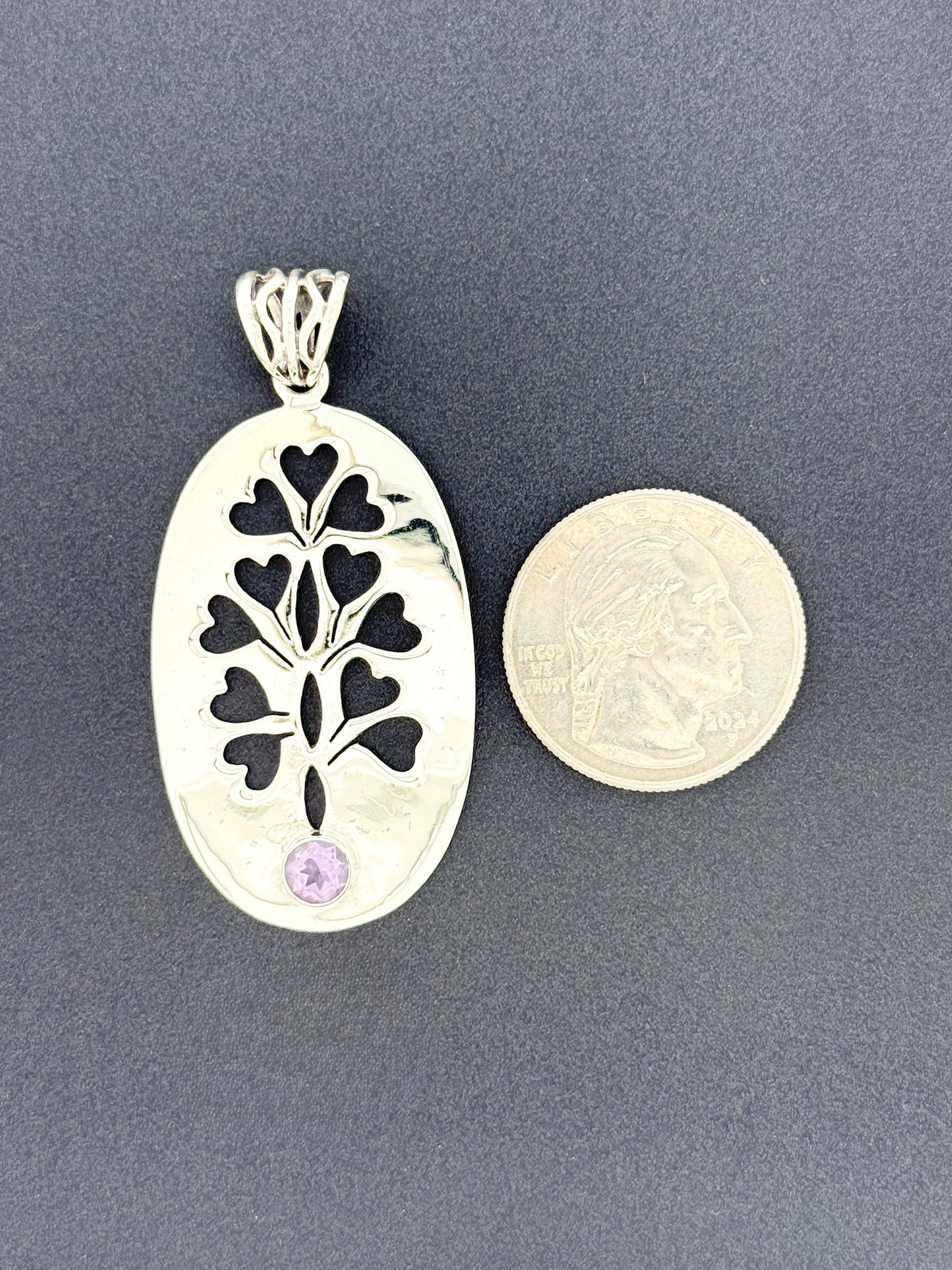 Amethyst Pendant, Tree with Faceted Stone