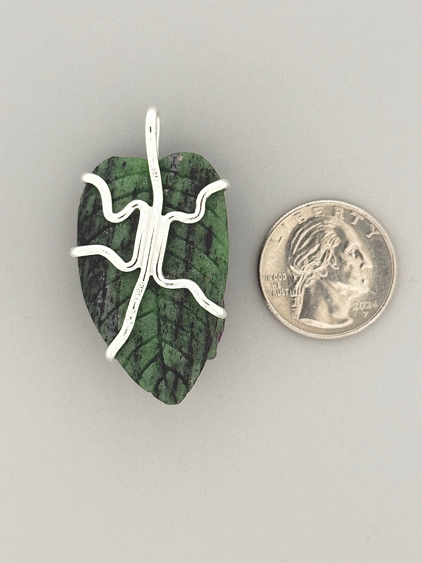 Ruby in Zoisite Hand-carved Turtle on Leaf Prong Mount