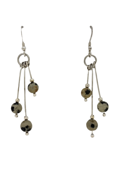 Dalmatian Jasper Earrings, Tri-dangle