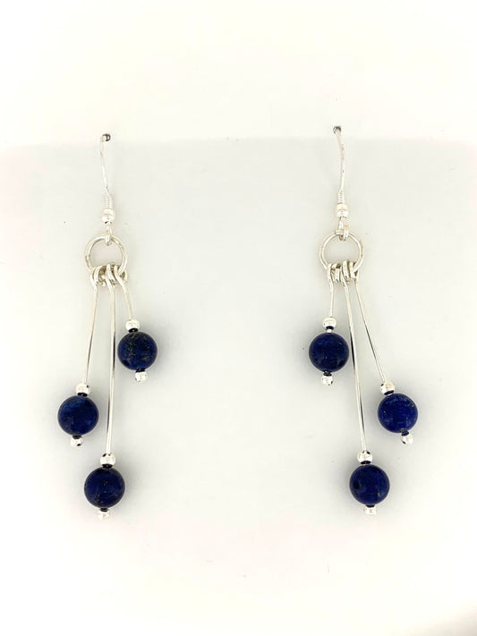 Lapis Lazuli Earrings, Tri-dangle