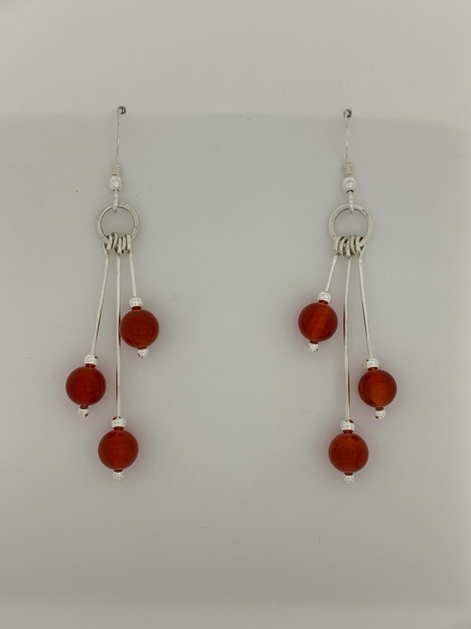 Carnelian Earrings, Tri-dangle