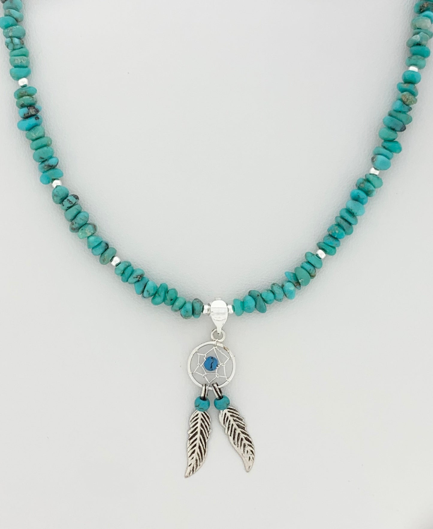 Turquoise Necklace with Feather Charm