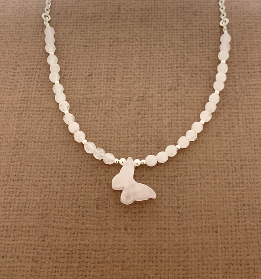 Rose Quartz Necklace, Butterfly