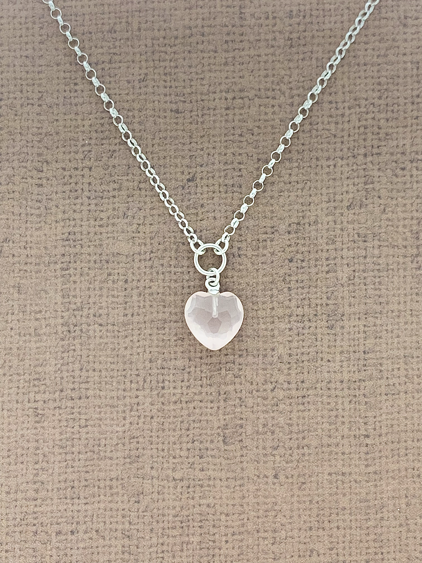 Rose Quartz Heart Necklace, Faceted