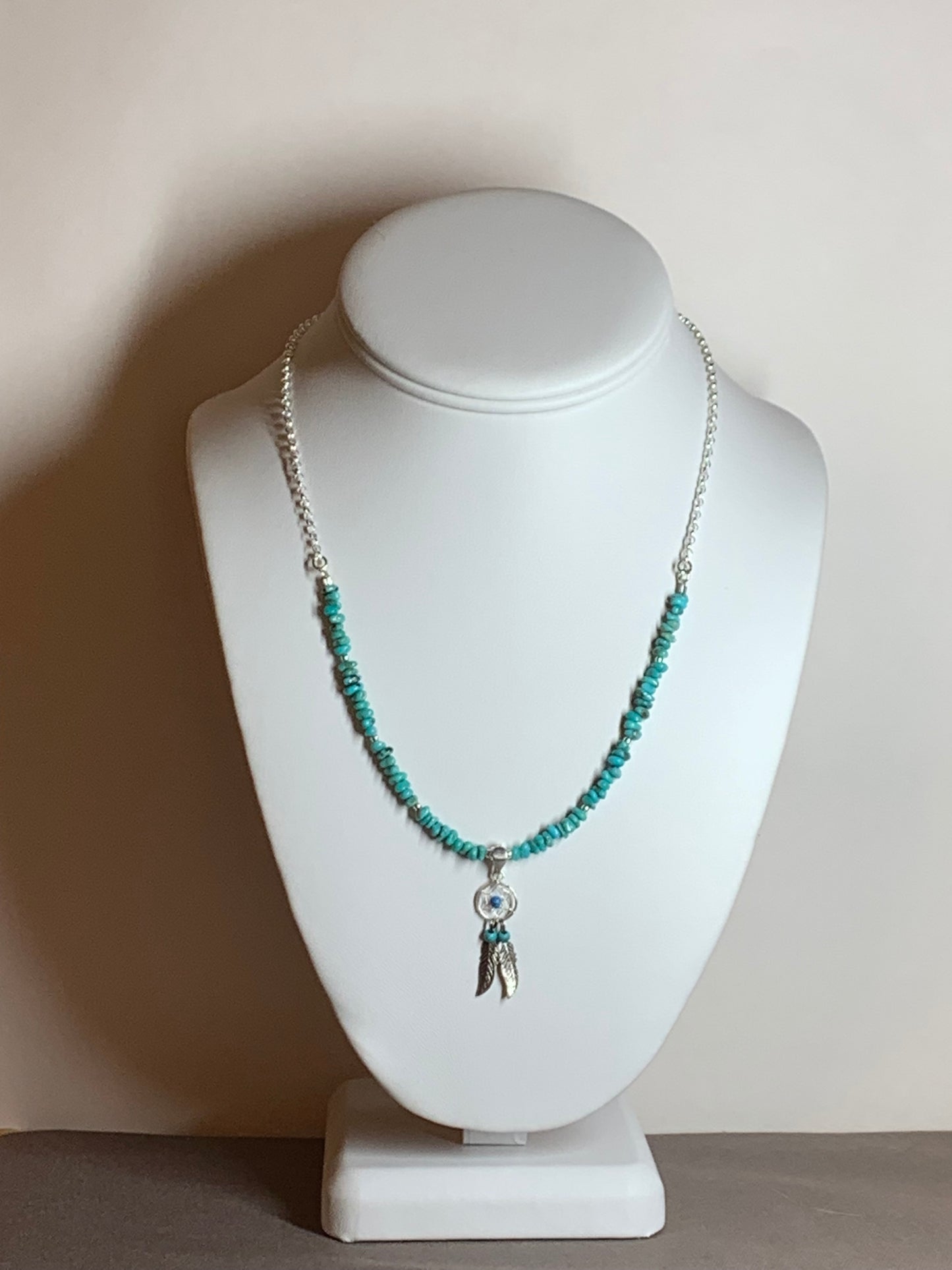 Turquoise Necklace with Feather Charm