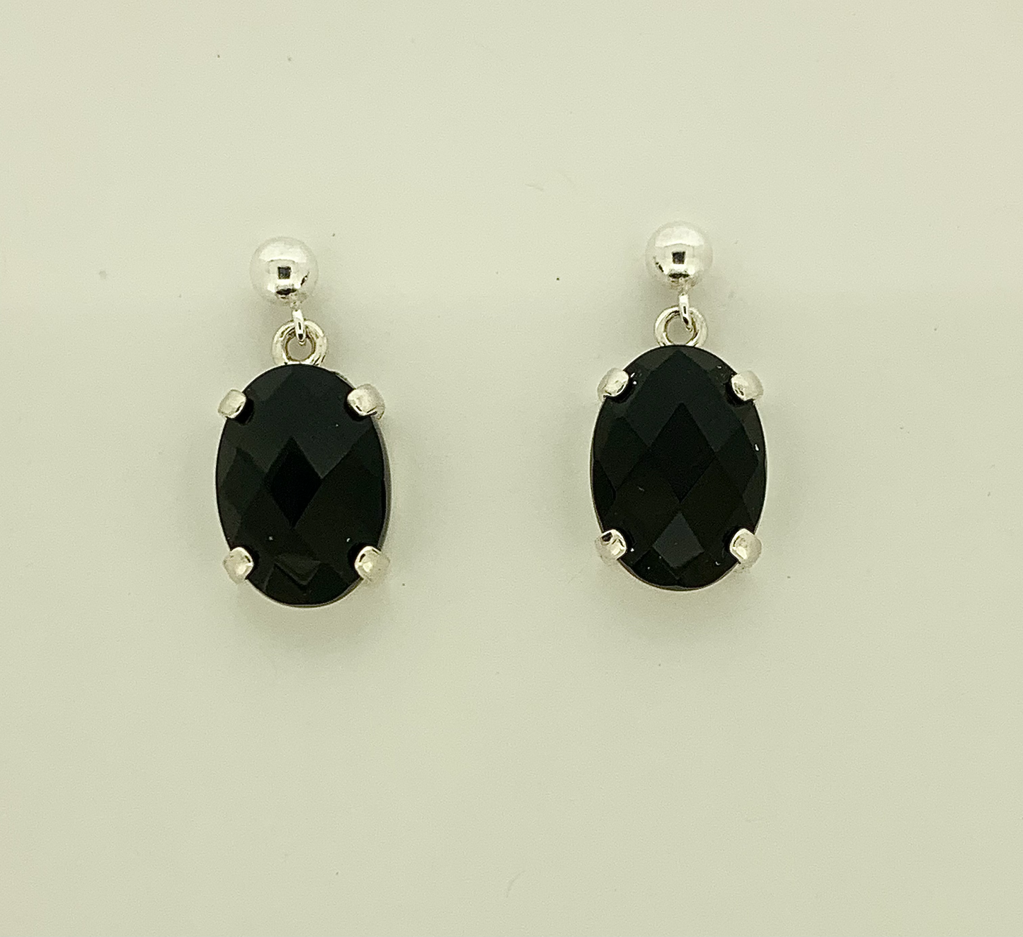 Black Onyx Earrings, Faceted, Ball-and-post