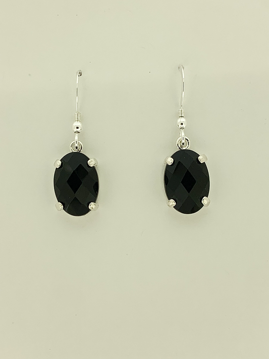 Black Onyx Earrings, Faceted