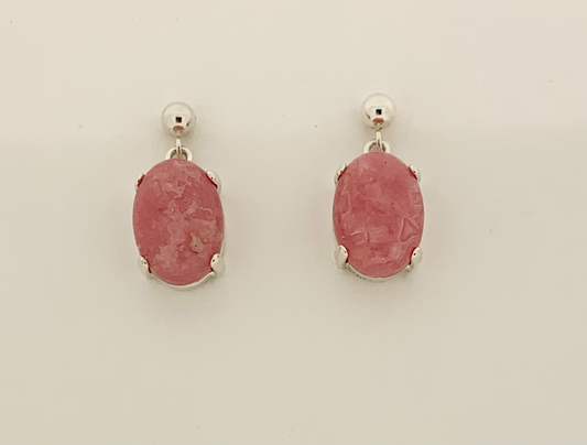 Rhodochrosite Earrings, Ball-and-post