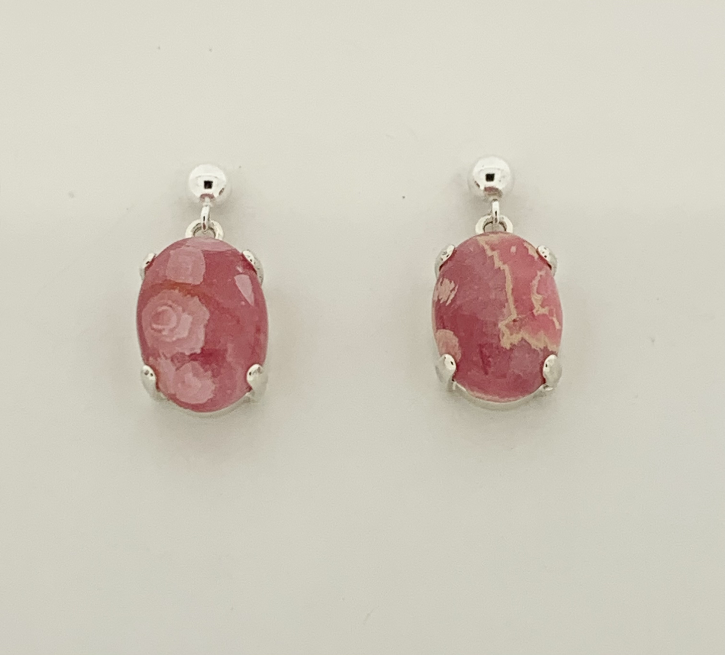 Rhodochrosite Earrings, Ball-and-post