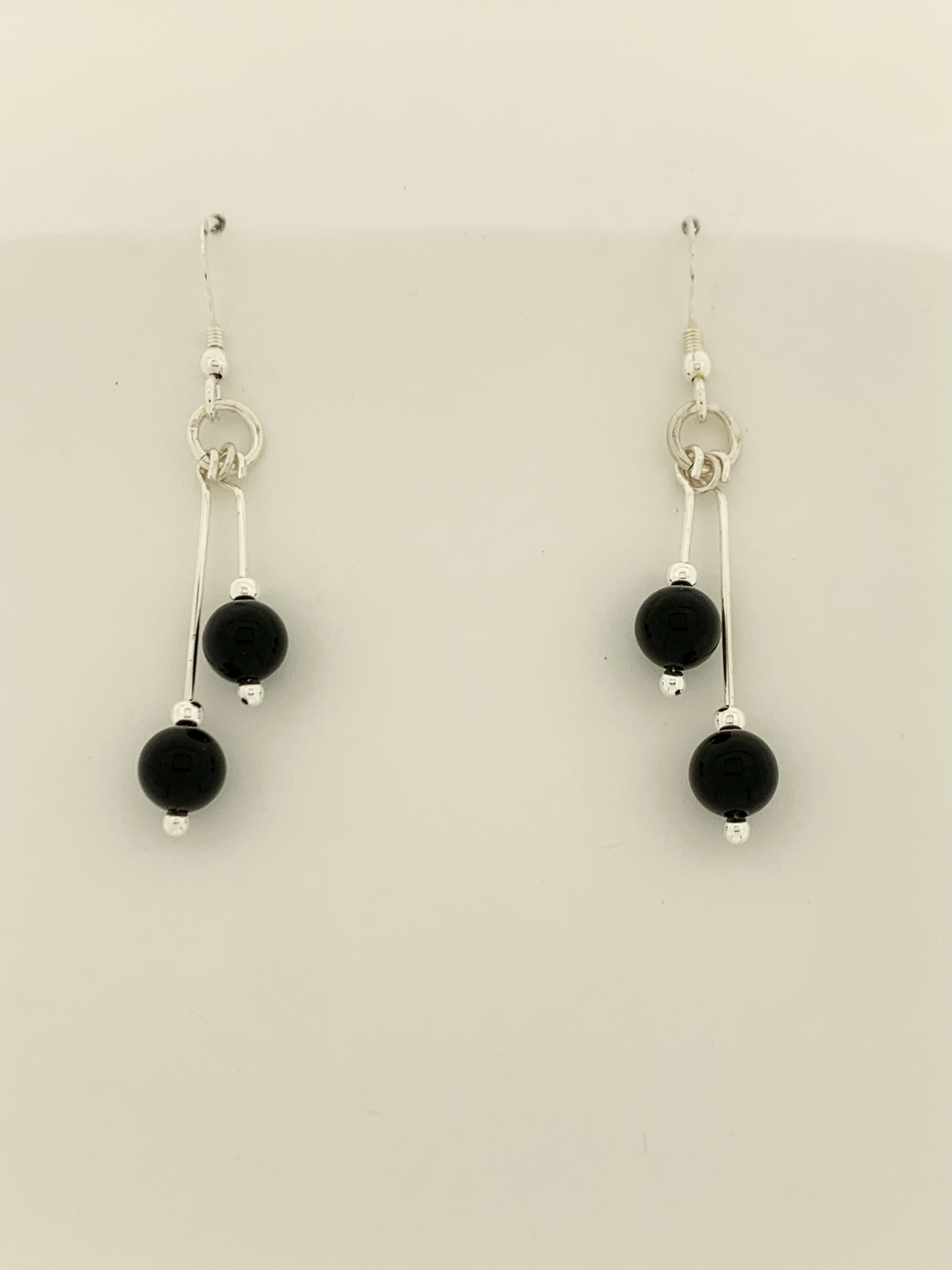 Black Onyx Earrings, Bi-dangle