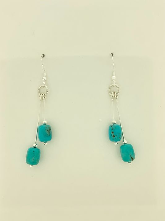 Turquoise Earrings, Artistic Bi-dangle