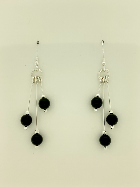 Black Onyx Earrings, Tri-dangle