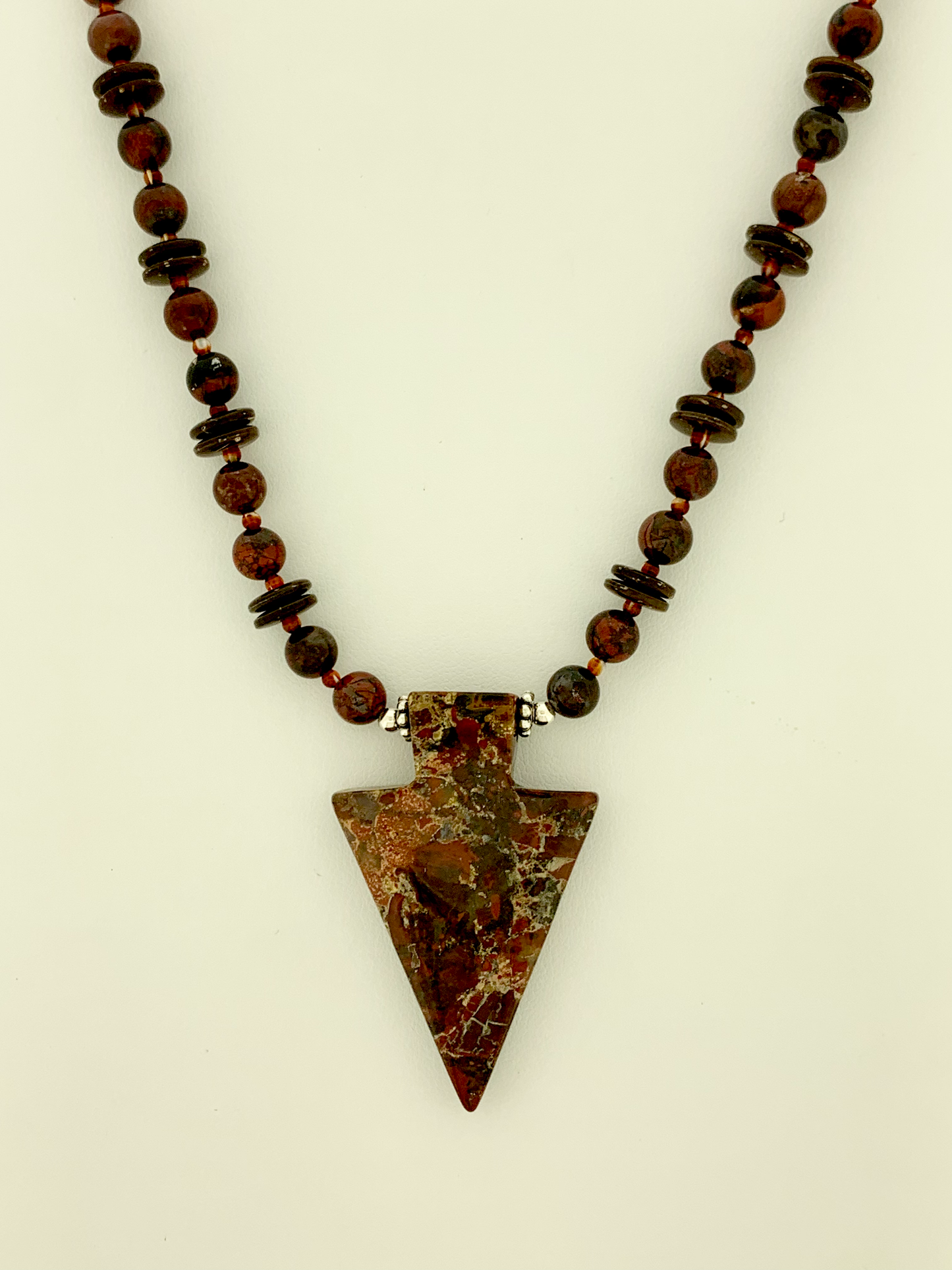 Brecciated Jasper, Flame Jasper, and Coconut Shell Necklace